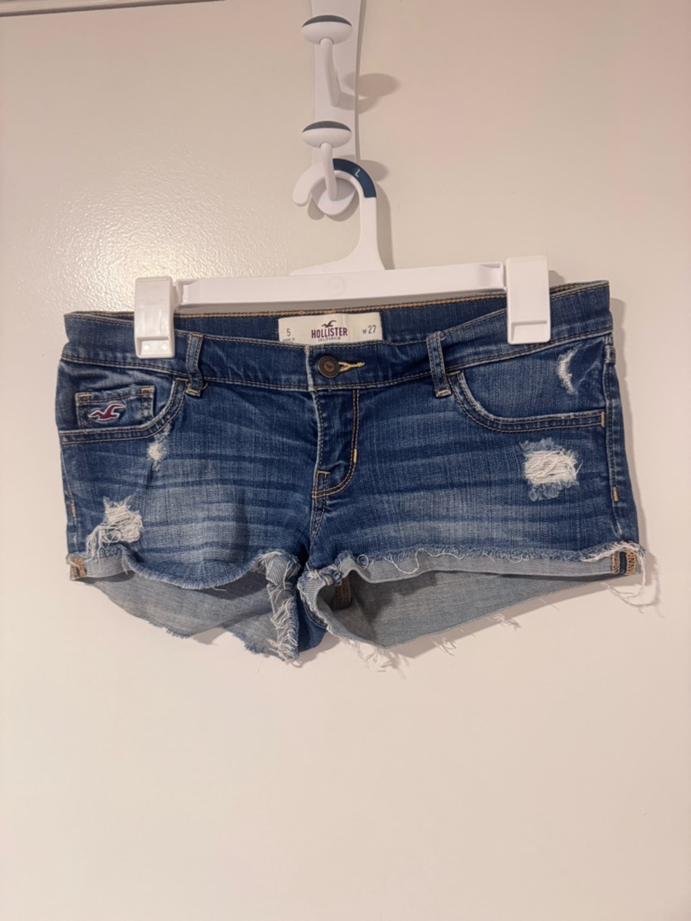 Hollister Women's Distressed Denim Cutoff Shorts - Dark Blue Wash